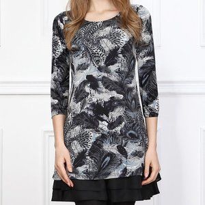Charcoal Feather Double Ruffle-Hem Tunic